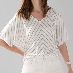 White House Black Market Everyday Dolman Sleeve White and Silver Stripe Top XL